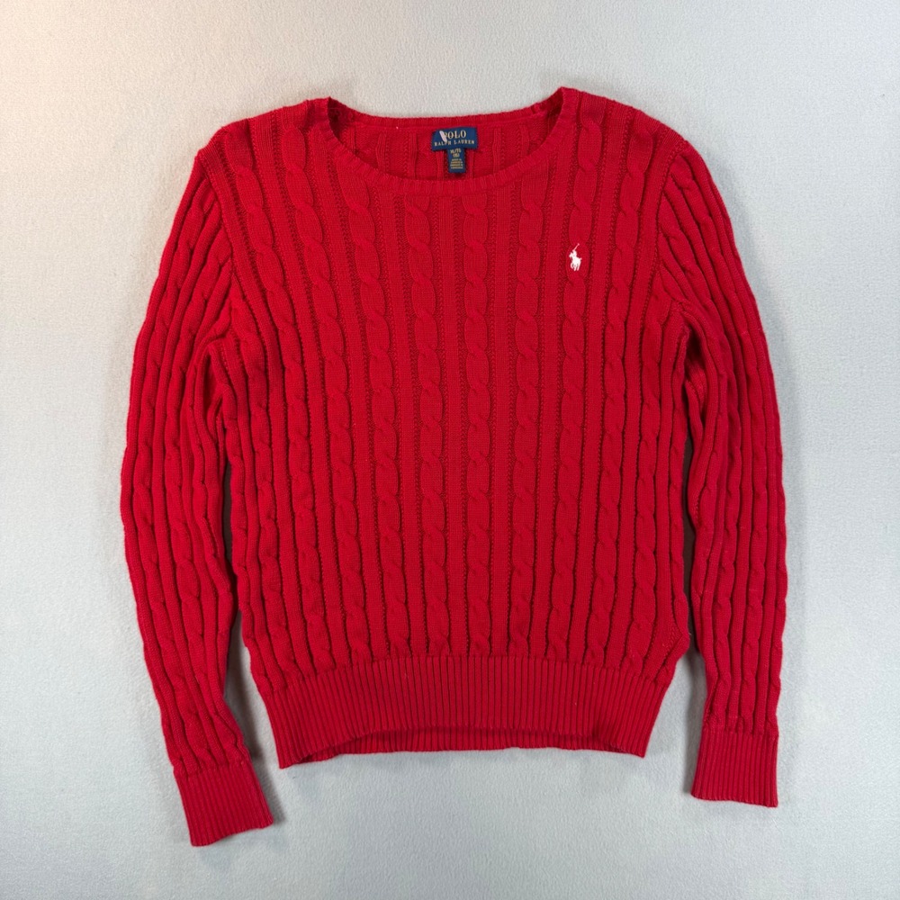 Polo Ralph Lauren Red Cable Knit Sweater Girls XL 16 Womens or S adult